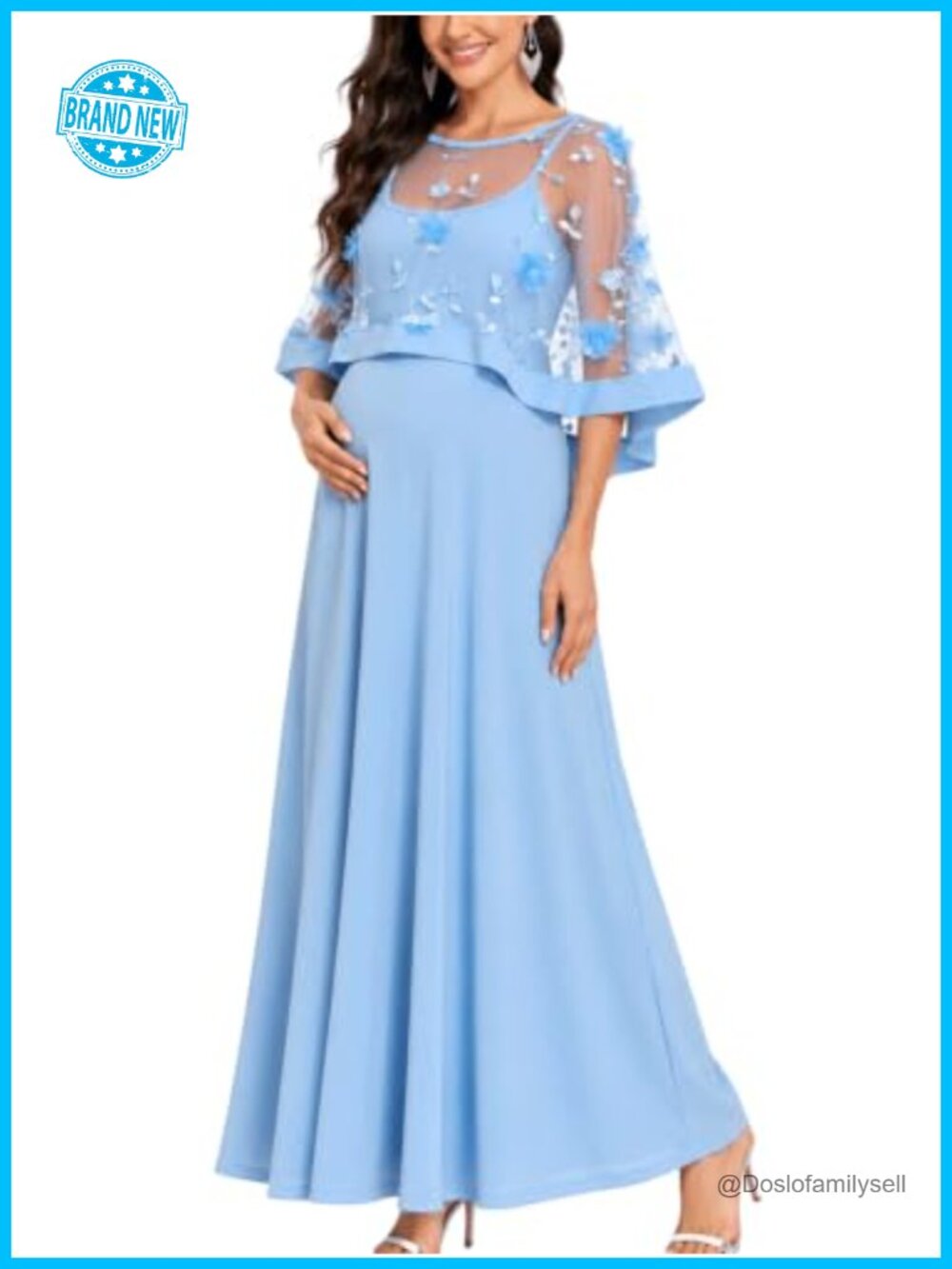 Maternity Dress 2-Piece Mesh Cape A-Line Maxi Baby Shower Formal